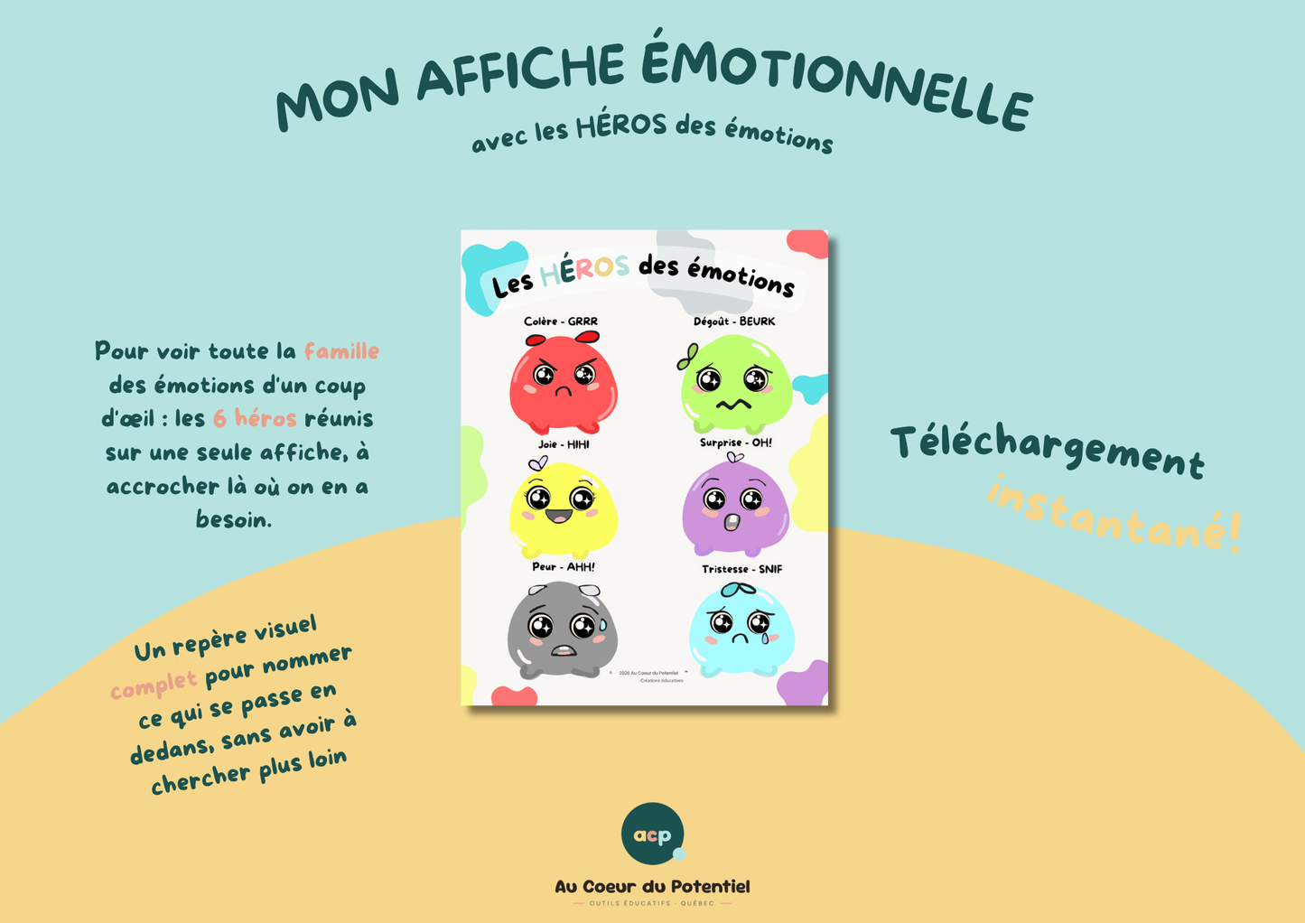 Affiche des Émotions à imprimer — Les 6 Héros (gratuit)