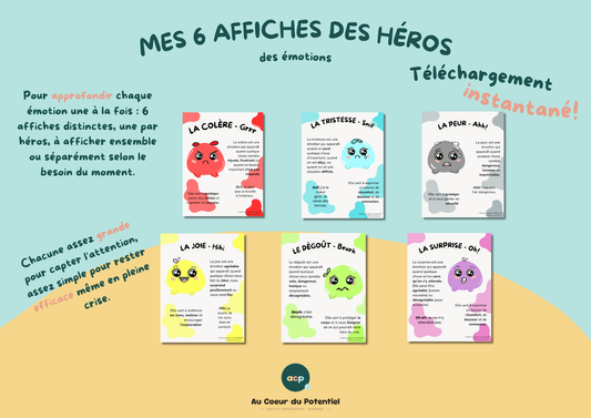 Kit 6 Affiches Les Héros des Émotions – Collection Complète (3-8 ans)