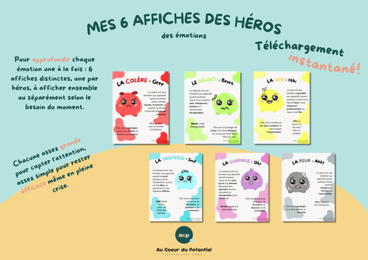 Kit 6 Affiches Les Héros des Émotions – Collection Complète (3-8 ans)