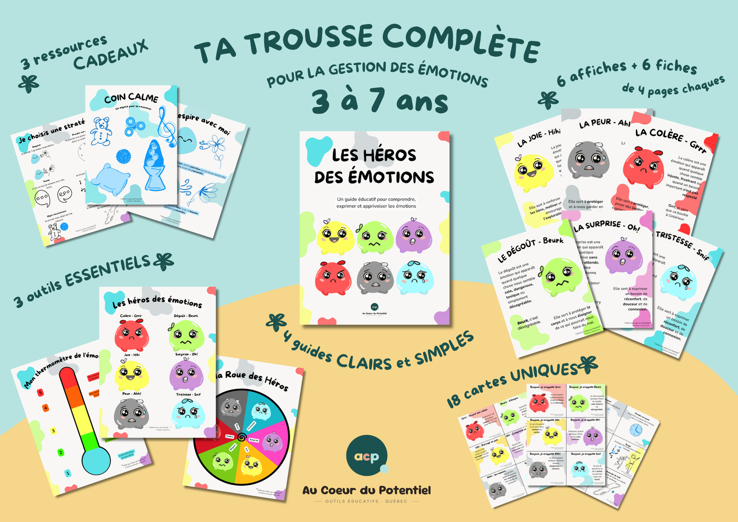 Trousse Émotions 3-7 ans — Roue, thermomètre et coin calme à imprimer (50 pages)