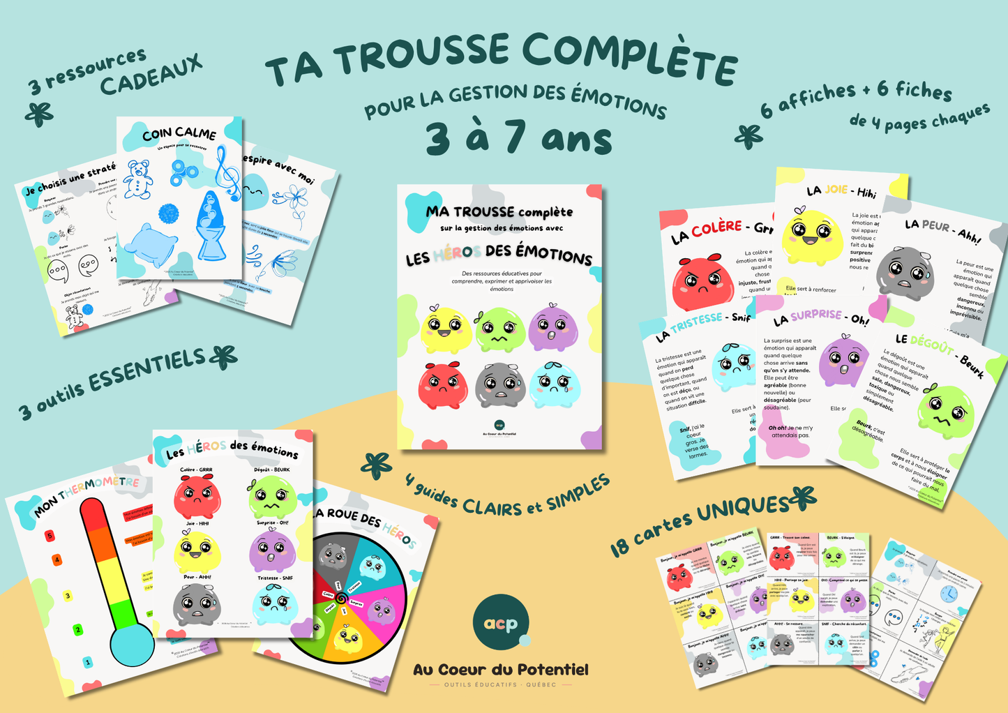 Trousse Émotions 3-7 ans — Roue, thermomètre et coin calme à imprimer (50 pages)