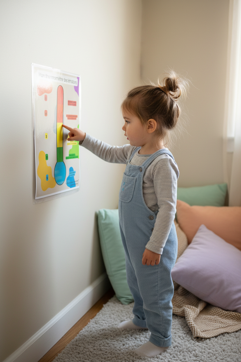 Enfant pointant le Thermomètre des émotions